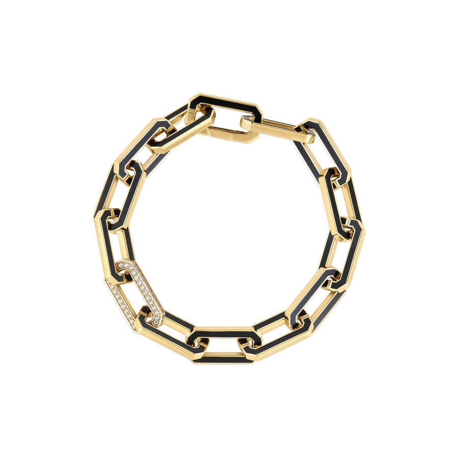 Designer Gold 0.18ct Diamond Link Chain Bracelet in 18K Yellow Gold and Black Ceramic