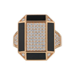 Diamond and Black Jade Art Deco Ring in 18K Rose Gold, Size 6.5