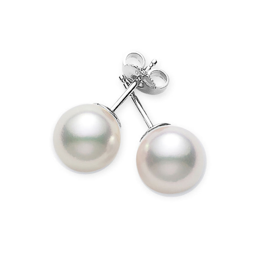 18K White Gold 2 7-7.5mm Round White Akoya AA Pearl Everyday Essentials Stud Earrings