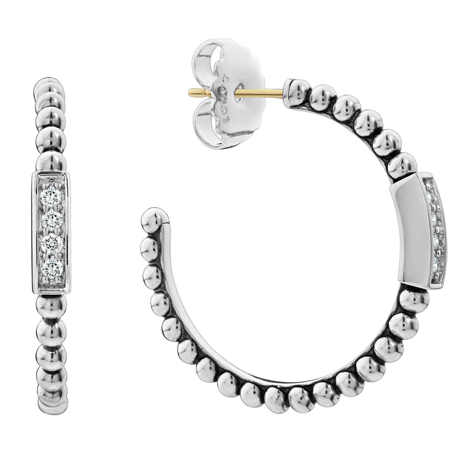 Diamond Caviar Spark Hoop Earrings in Sterling Silver