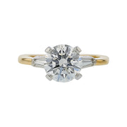 2.21ct Round Brilliant Diamond and 0.20ct Diamond 3 Stone Ring in 14K Yellow and White Gold, size 6.5