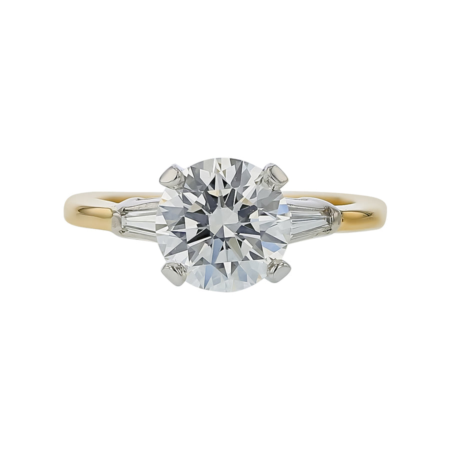 2.21ct Round Brilliant Diamond and 0.20ct Diamond 3 Stone Ring in 14K Yellow and White Gold, size 6.5