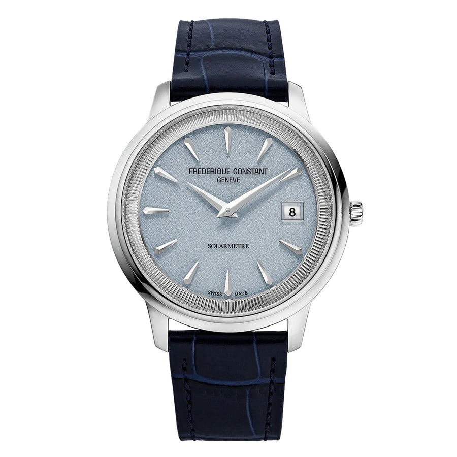 39mm Classics Moneta Solarmetre Watch with Light Blue Dial in Stainless Steel, Strap