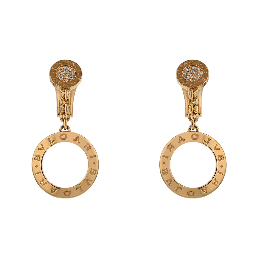Bvlgari Diamond Open Circle Drop Earrings in 18K Rose Gold with Leverbacks