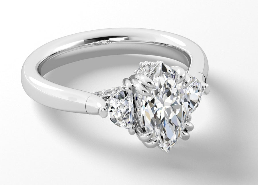 0.50ct Square Diamond Halo Offset Ring Semi Mount in Platinum for 1.50ct Marquise Center