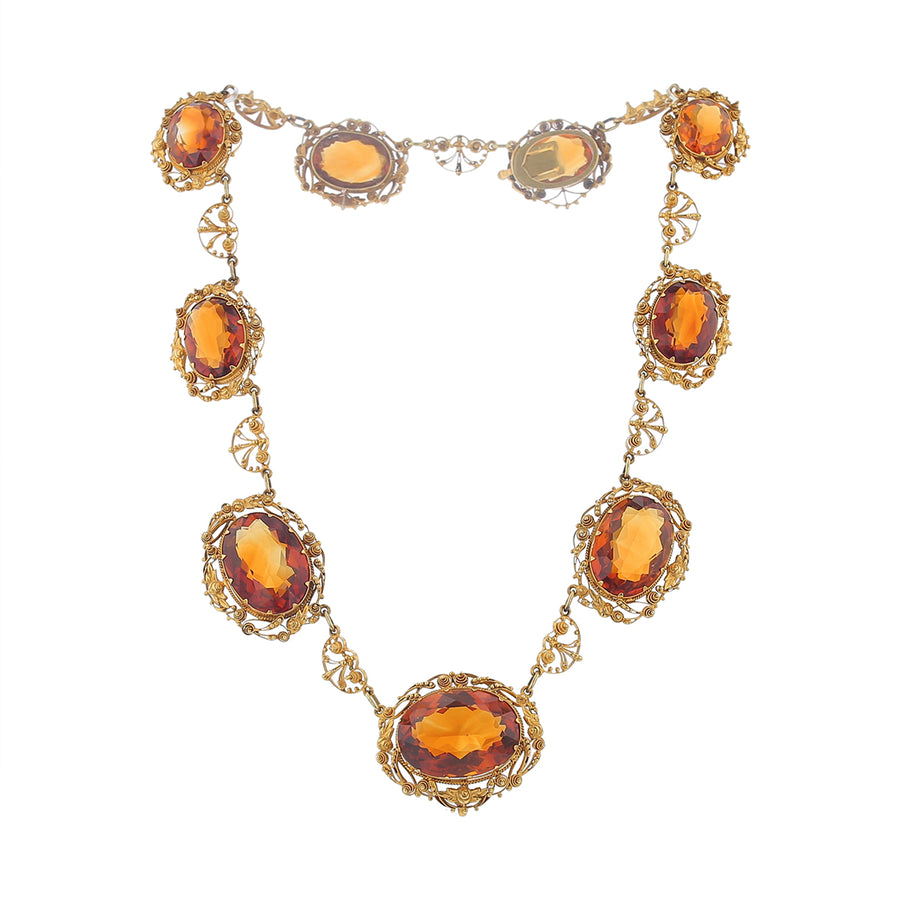 101.62ct Oval Citrine Etruscan Revival Necklace and Earring Set in 15-16k Yellow Gold, 16"