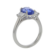 3.14ct Oval Ceylon Sapphire and 0.71ct Diamond 3 Stone Ring in Platinum, Size 6.5