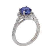 1.95ct Round Sri Lankan Sapphire and 0.68ct Full Cut Diamonds Halo Ring in 14k White Gold Size 6.5