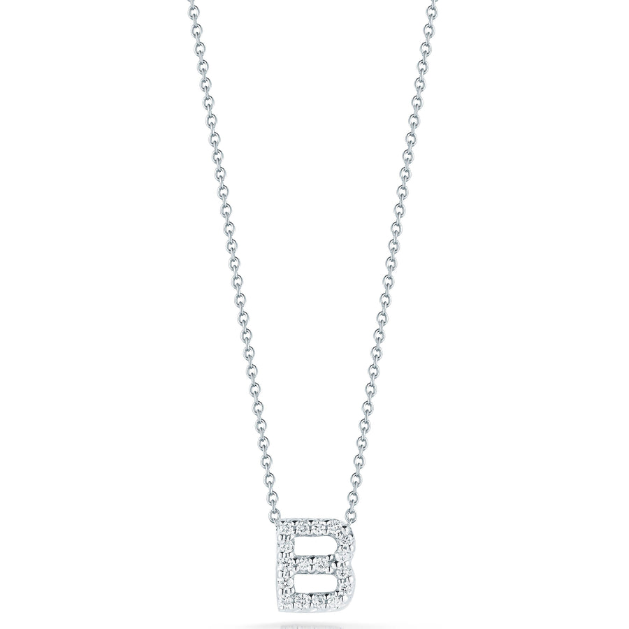 Tiny Treasures 0.06ct Diamond Love Letter "B" Pendant in 18K White Gold, 16-18" chain