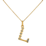 0.39ct Diamond "L" Initial Charm in 18K Yellow Gold, on 16-17" chain