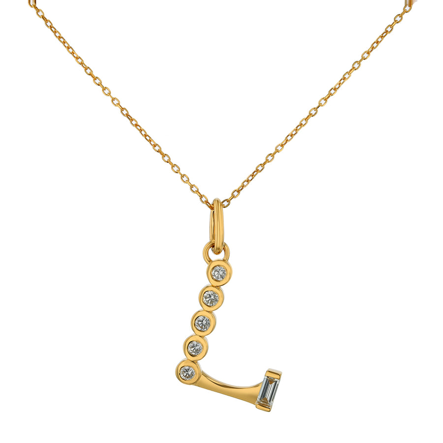 0.39ct Diamond "L" Initial Charm in 18K Yellow Gold, on 16-17" chain