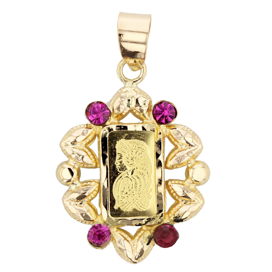 22K Yellow Gold Suisse Lady Foutuna Veriscan Ingot and 4 Synthetic Stones Pendant, without chain