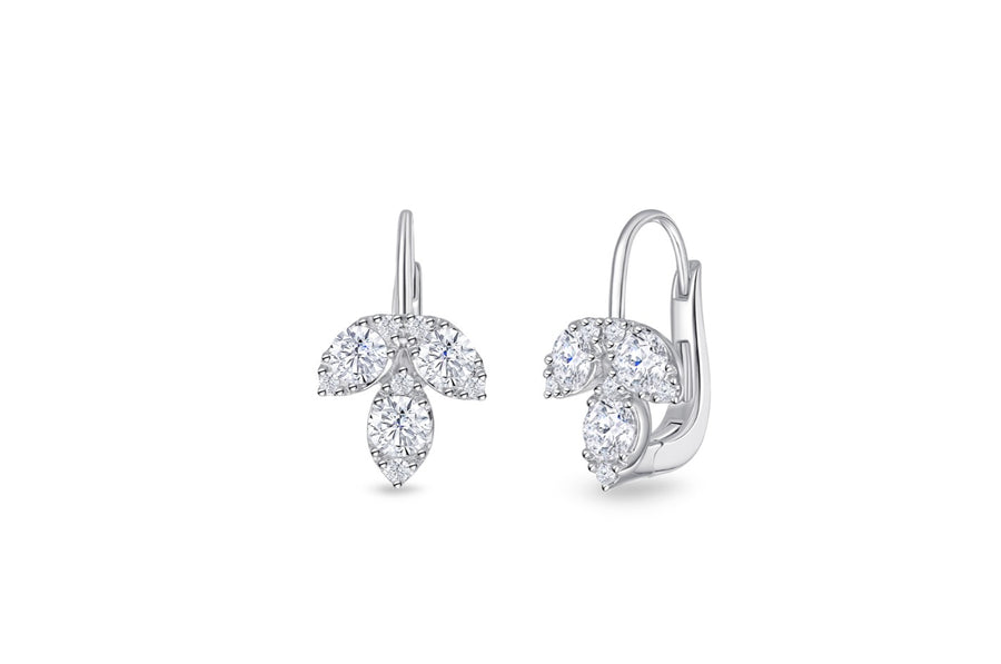 Vintage 1.25ct Diamond Petal Drop Earrings in 18K White Gold