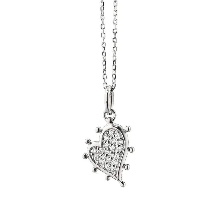 White Sapphire Small Heart Pendant in Sterling Silver, 17in