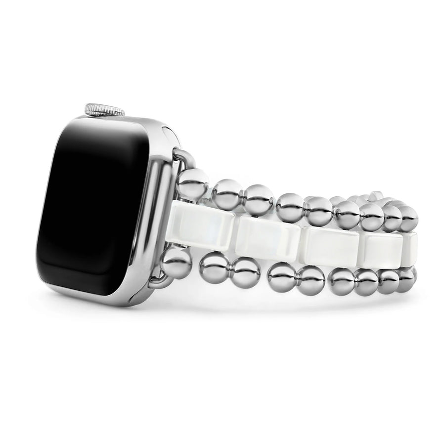 38mm Smart Caviar White Ceramic Watch Bracelet in Stainless Steel, Size 7