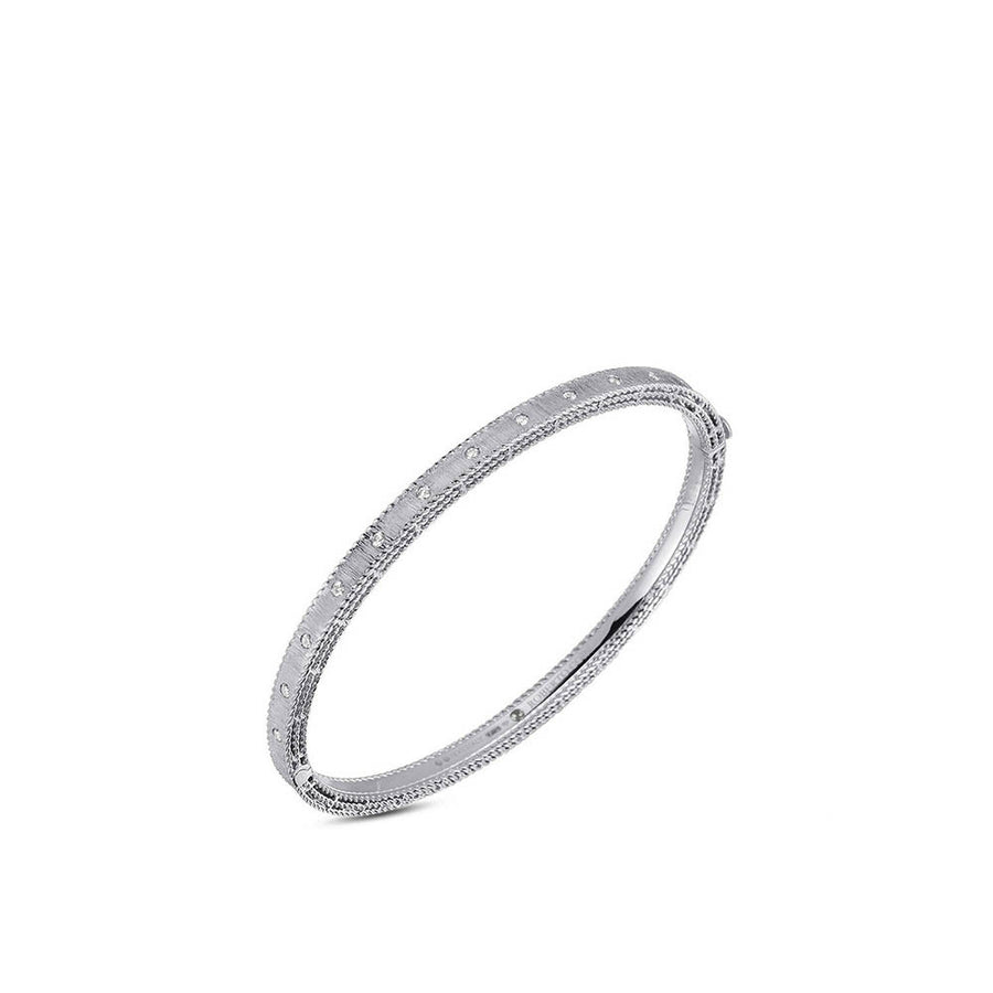 Princess Satin Diamond Bangle Bracelet in 18K White Gold, 7in