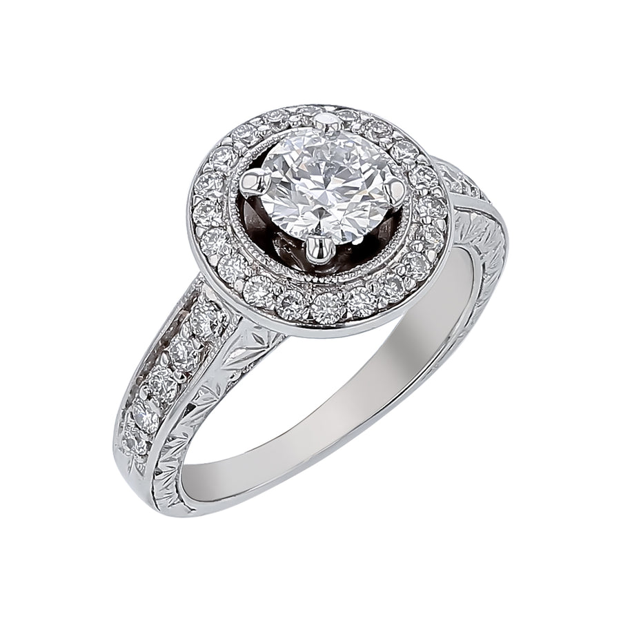 Scott Kay 0.56ct Round Diamond and 0.40ct Diamond Halo Ring in 14K White Gold, size 4