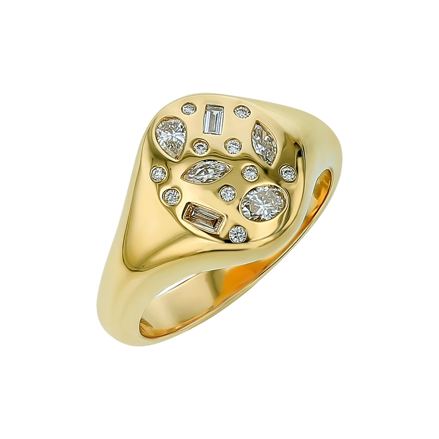 Cobblestone 0.37ct Diamond Signet Ring in 18K Yellow Gold, size 6