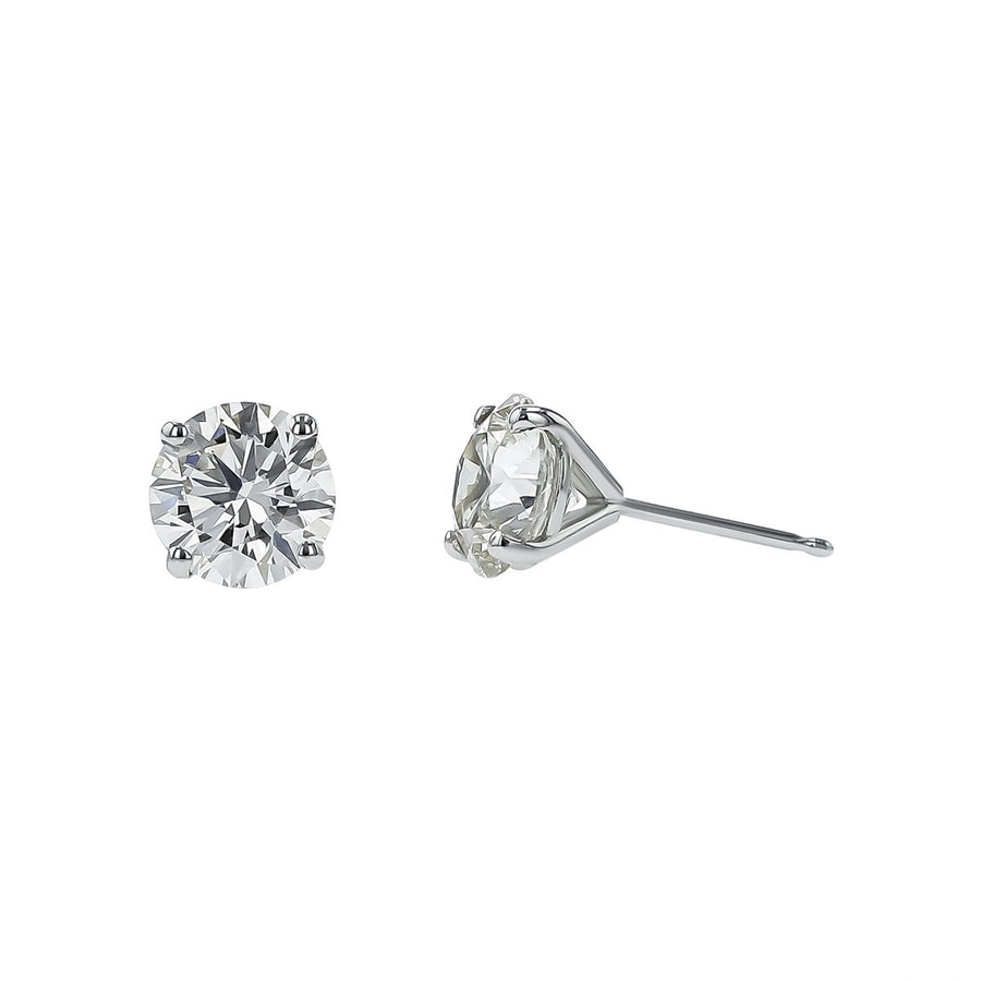 3.01ct Round Brilliant Diamond 4 Prong Stud Earrings in 14K White Gold