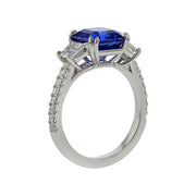 3.87ct Sri Lankan Sapphire 0.83ct Diamond 3 Stone Ring in Platinum, size 6.75