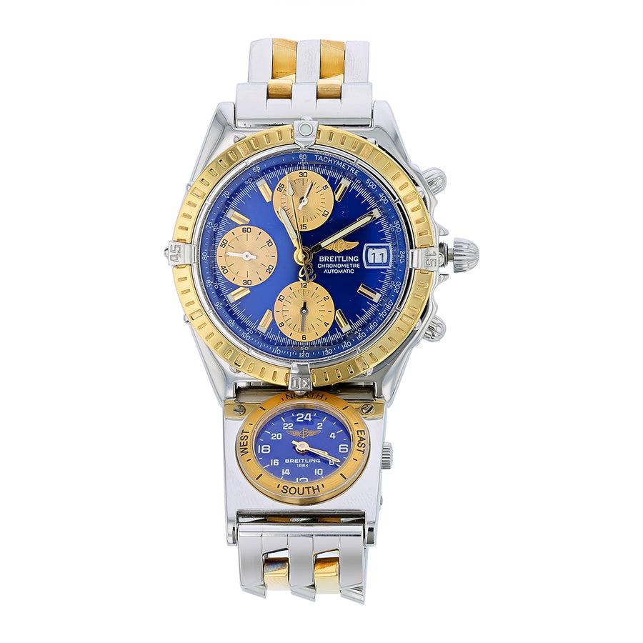 39mm Breitling Chronomat Watch with Blue Dial in Stainless Steel and 18K Yellow Gold, Bracelet