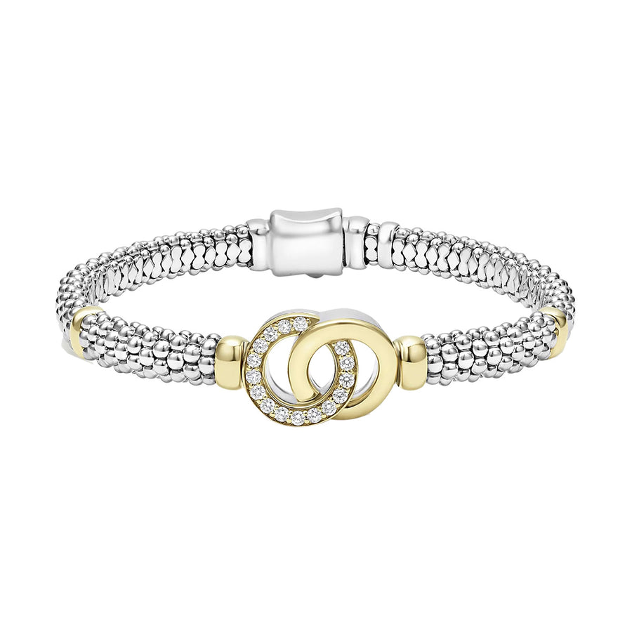 Signature Caviar Diamond Interlocking Rope Bracelet in Sterling Silver and 18K Yellow Gold, 7in