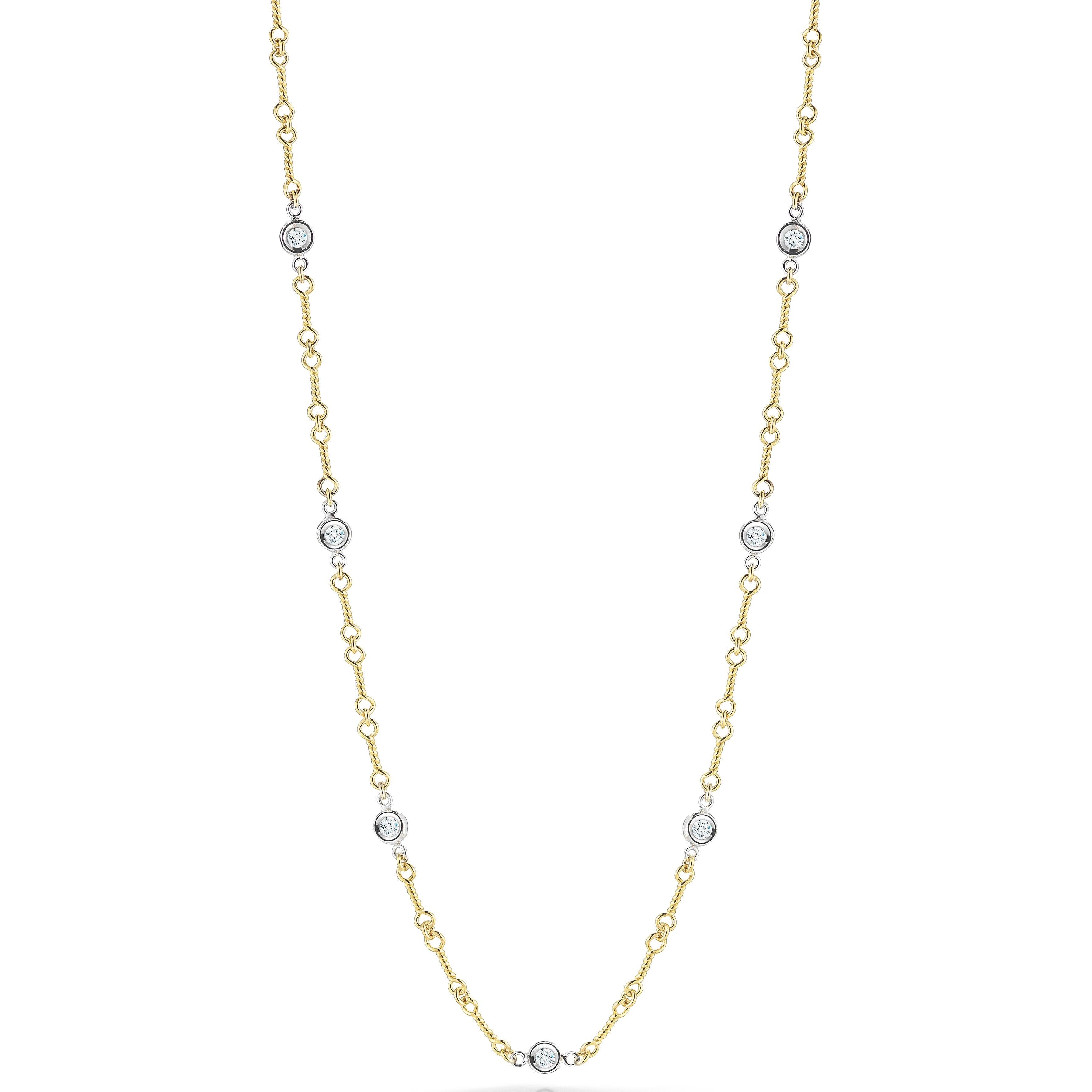 Diamonds by the Inch Round Diamond 7 Station Dog Bone Necklace in 18K White and Yellow Gold, 18 in