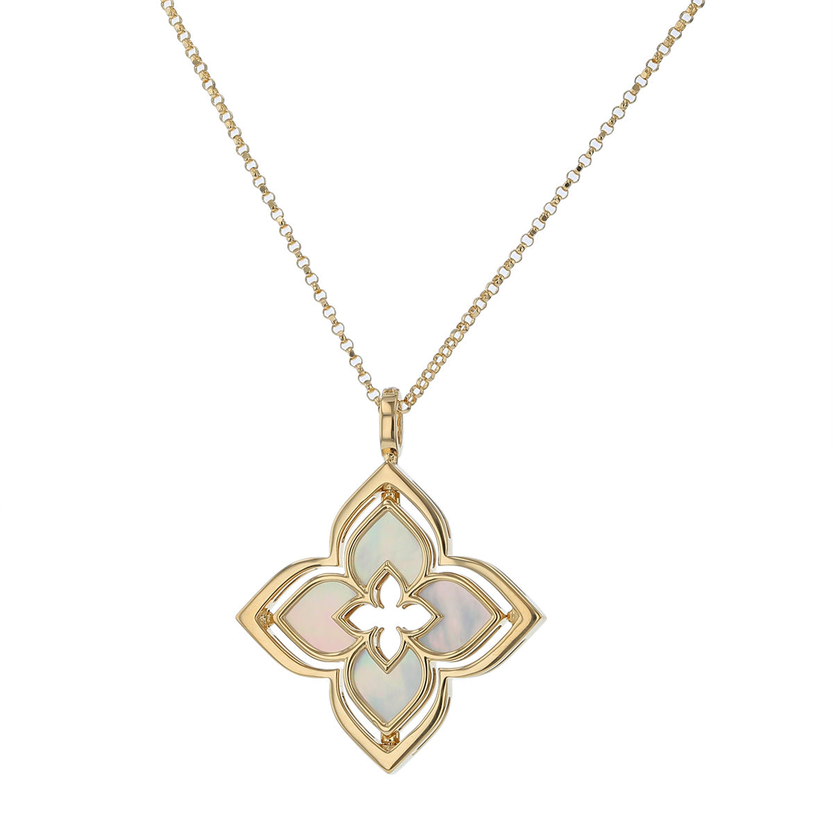 Venetian Princess Diamond and Mother of Pearl Pirouette Pendant in 18K Yellow Gold, 17in