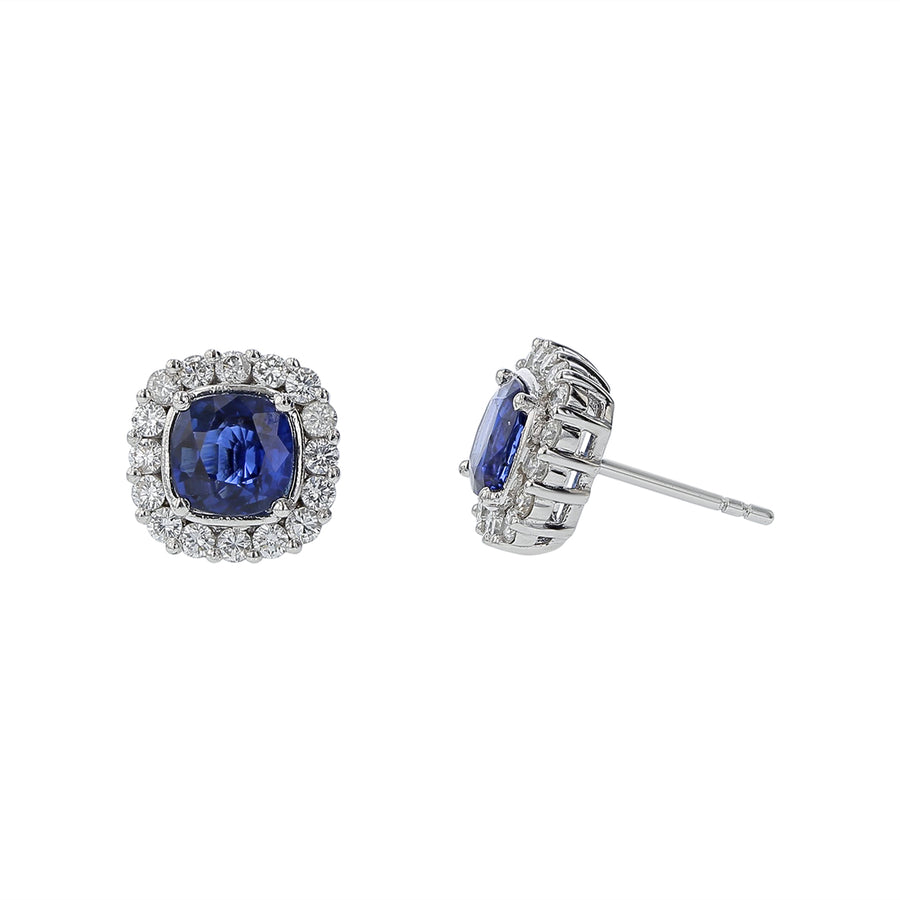 2.68ct Royal Blue Sapphire and 0.74ct Diamond Halo Earrings in Platinum