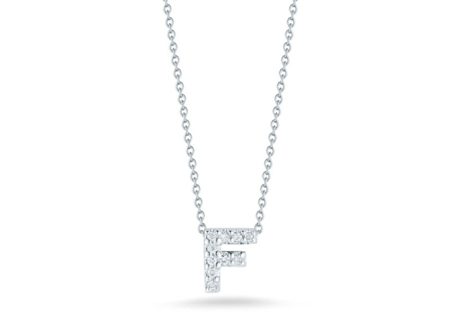 Tiny Treasures 0.06ct Diamond Love Letter "F" Pendant on Chain in 18K White Gold, 16-18"