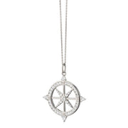 Compass 1.462ct White Sapphire, 0.33ct Rock Crystal Adventure Pendant in Sterling Silver, 16-18" chain