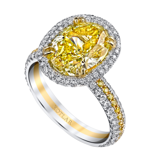 3.54ct Oval Diamond and 0.70ct Round Diamonds Halo Ring in Platinum and 18K Yellow Gold