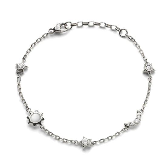 Sun Moon and Stars 0.40ct Moonstone and 0.30ct White Sapphire Bracelet, 7"