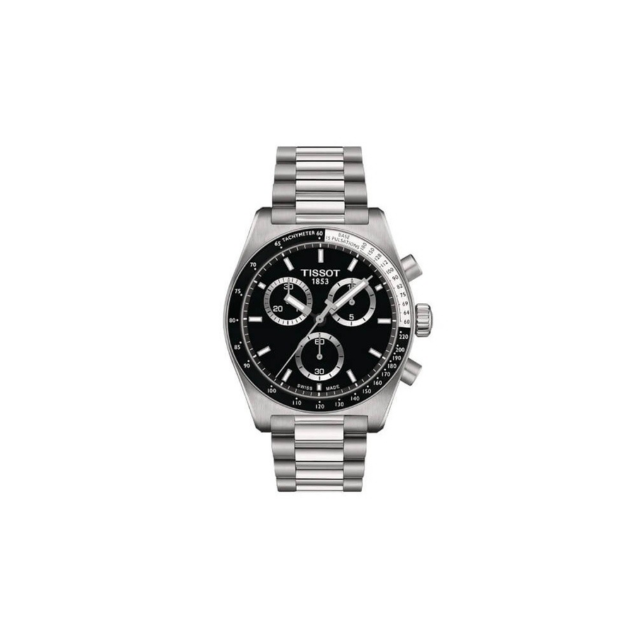 40mm T-Sport PR516 Chronograph Black Dial Watch in Stainless Steel, Bracelet