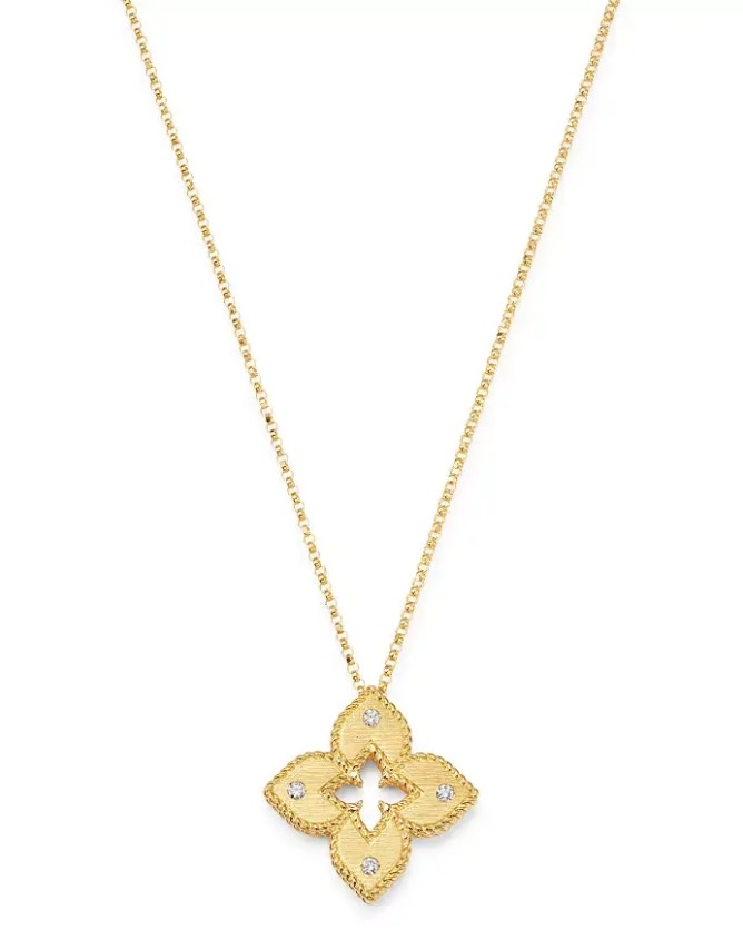 Venetian Princess Flower 0.06ct Diamond Pendant in 18K Yellow Gold, 18" chain
