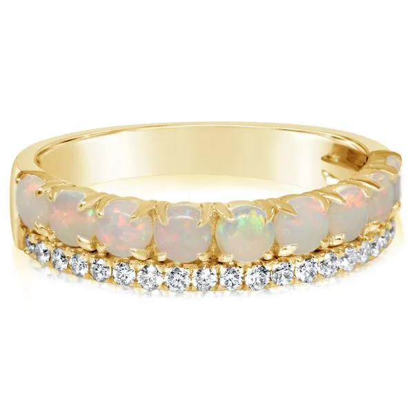 0.63ct Australian Opal and 0.19ct Diamond Two-Row Ring in 14K Yellow Gold, Size 7