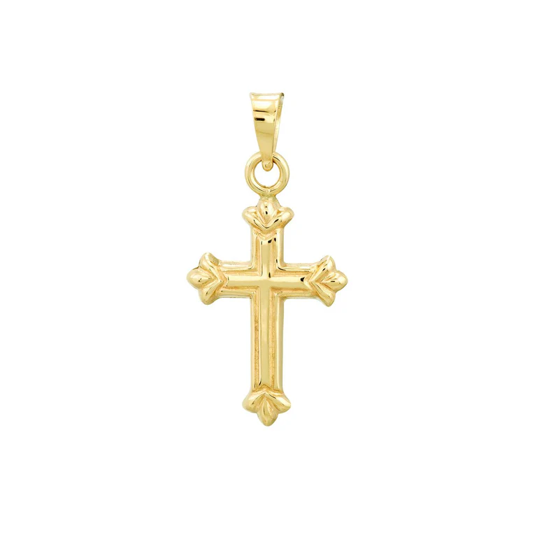 Small Fleur De Lis Cross Pendant in 14K Yellow Gold without Chain