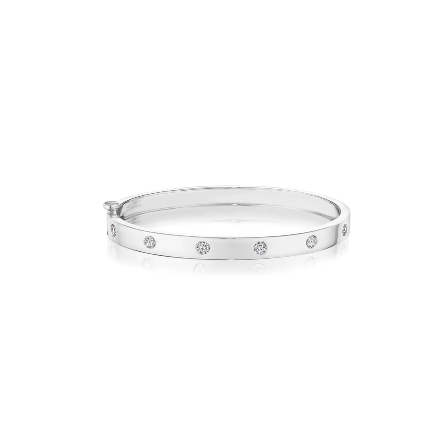 Moderne Deco 0.60ct Diamond Burnished Bangle Bracelet in 18K White Gold