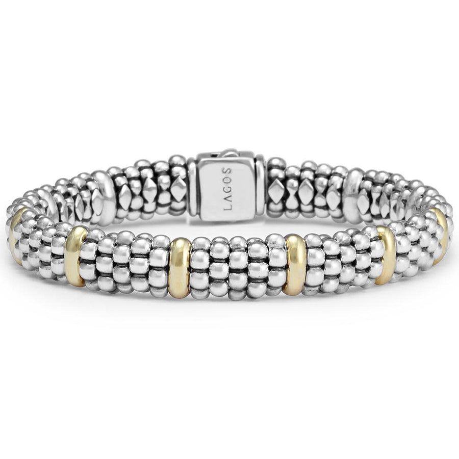 Signature Caviar 9mm Station Bracelet in 18K Yellow Gold and Sterling Silver, Size 7
