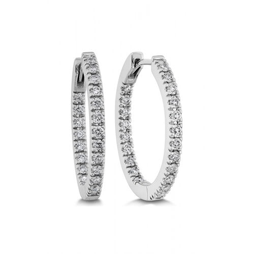 Diamond Oval Hoop Earrings in 18K White Gold