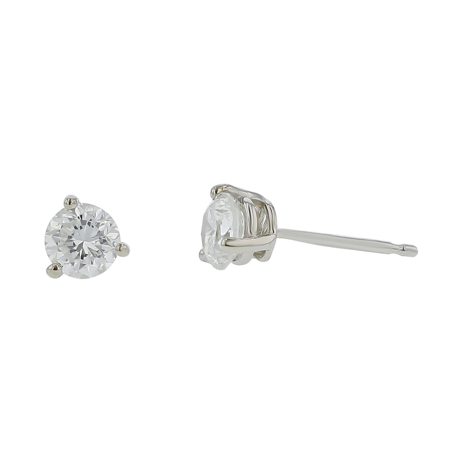 0.84ct Fire & Ice Round Brilliant Diamonds 3 Prong Stud Earrings in 18K White Gold