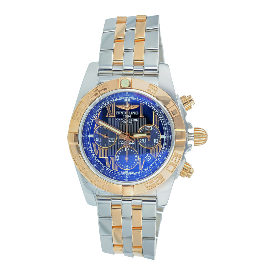 44mm Breitling Chronomat Watch with Black Dial in Stainless Steel and 18k Rose Gold, Bracelet