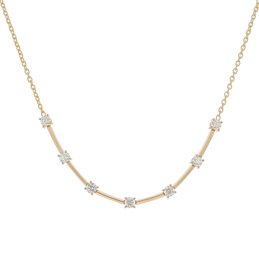 Diamond Station Bar Necklace in 18K Yellow Gold, Adjustable Chain
