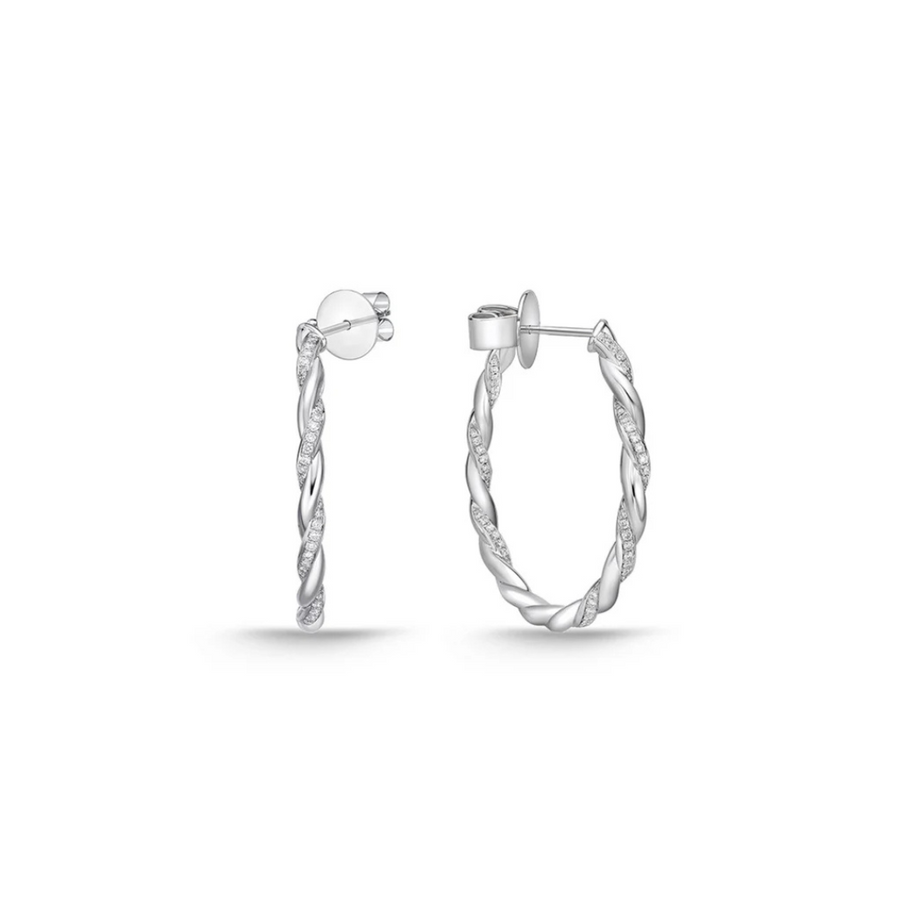 Vine 0.41-0.48Ct Diamond Pave Twist Hoops in 18k White Gold