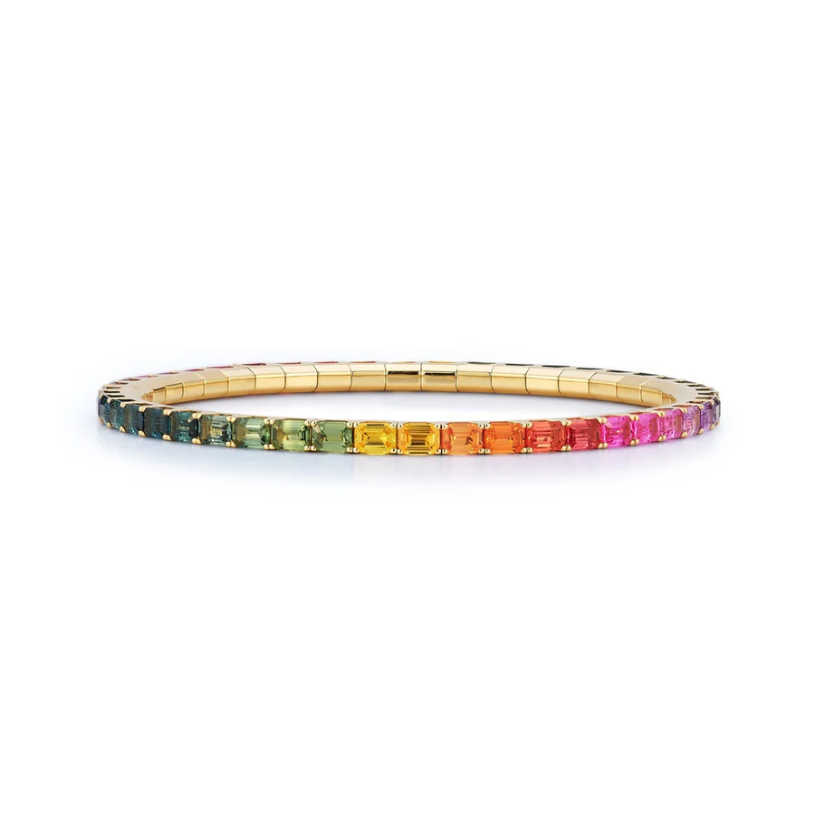 11.58ct Emerald Cut Sapphire Rainbow Tennis Bracelet in 18K Yellow Gold