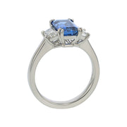 1.66ct Emerald Cut Mozambique Aquamarine and 0.53ct Diamond 3 Stone Ring in Platinum, Size 6