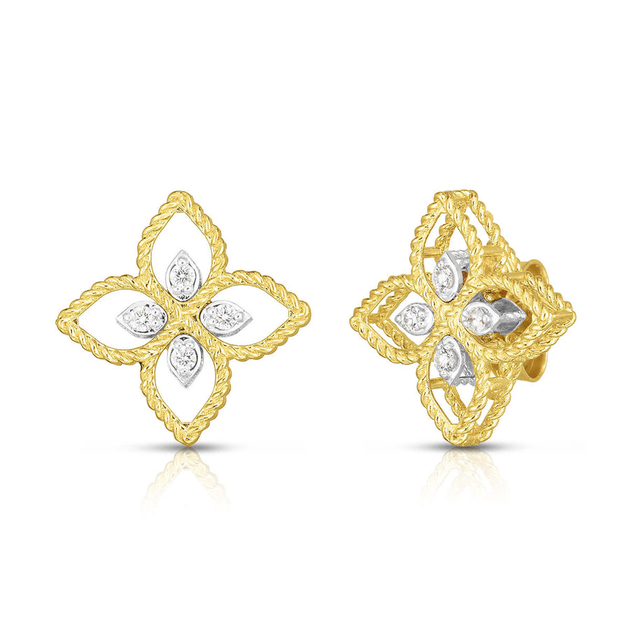 Principessa Diamond Flower Earrings in 18K Yellow Gold