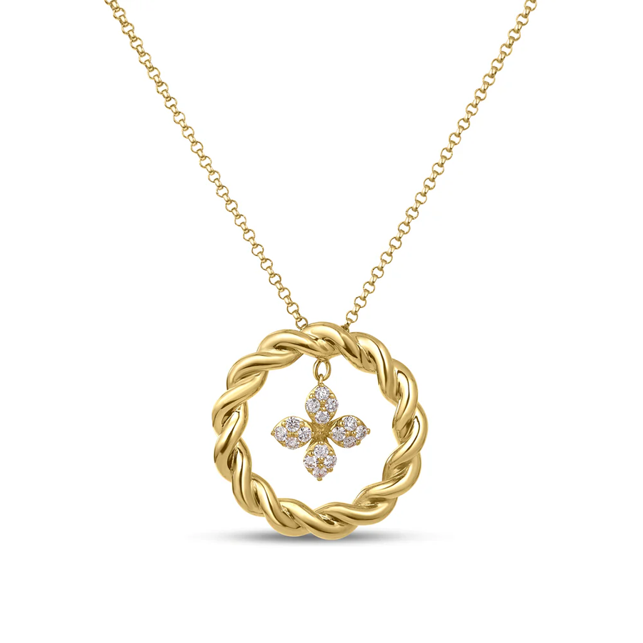 Love in Verona 0.13ct Diamond Twist Pendant in 18K Yellow Gold, 17" chain