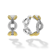 Caviar Lux Diamond Huggie Hoop Earrings in Sterling Silver and 18K Yellow Gold