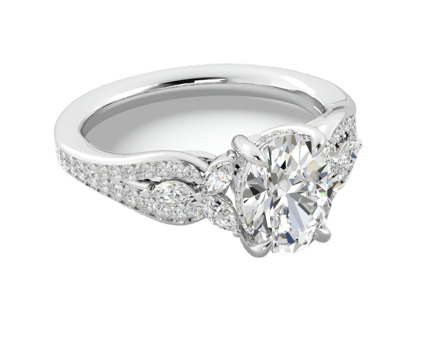 0.55ct Diamond Ring Semi Mount in Platinum for 1.50ct Oval Center